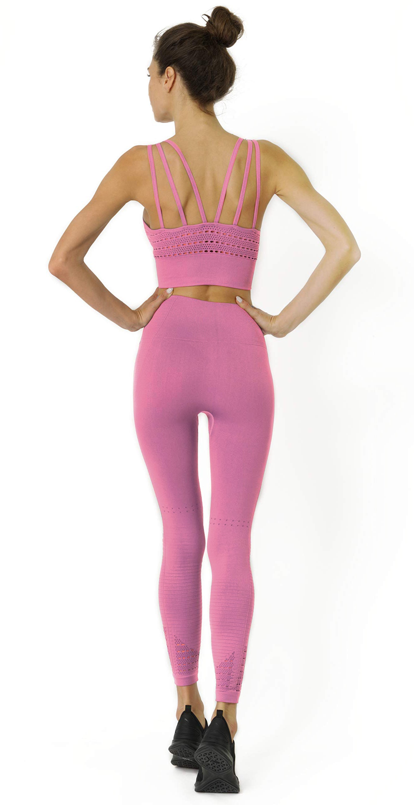 Mesh Seamless Legging with Ribbing Detail - Pink - Savoy Active