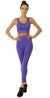Mesh Seamless Legging with Ribbing Detail - Purple - Savoy Active