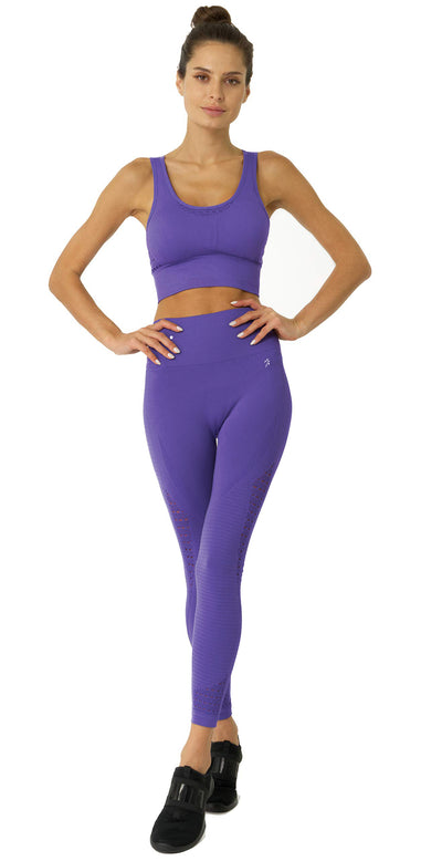Mesh Seamless Legging with Ribbing Detail - Purple - Savoy Active