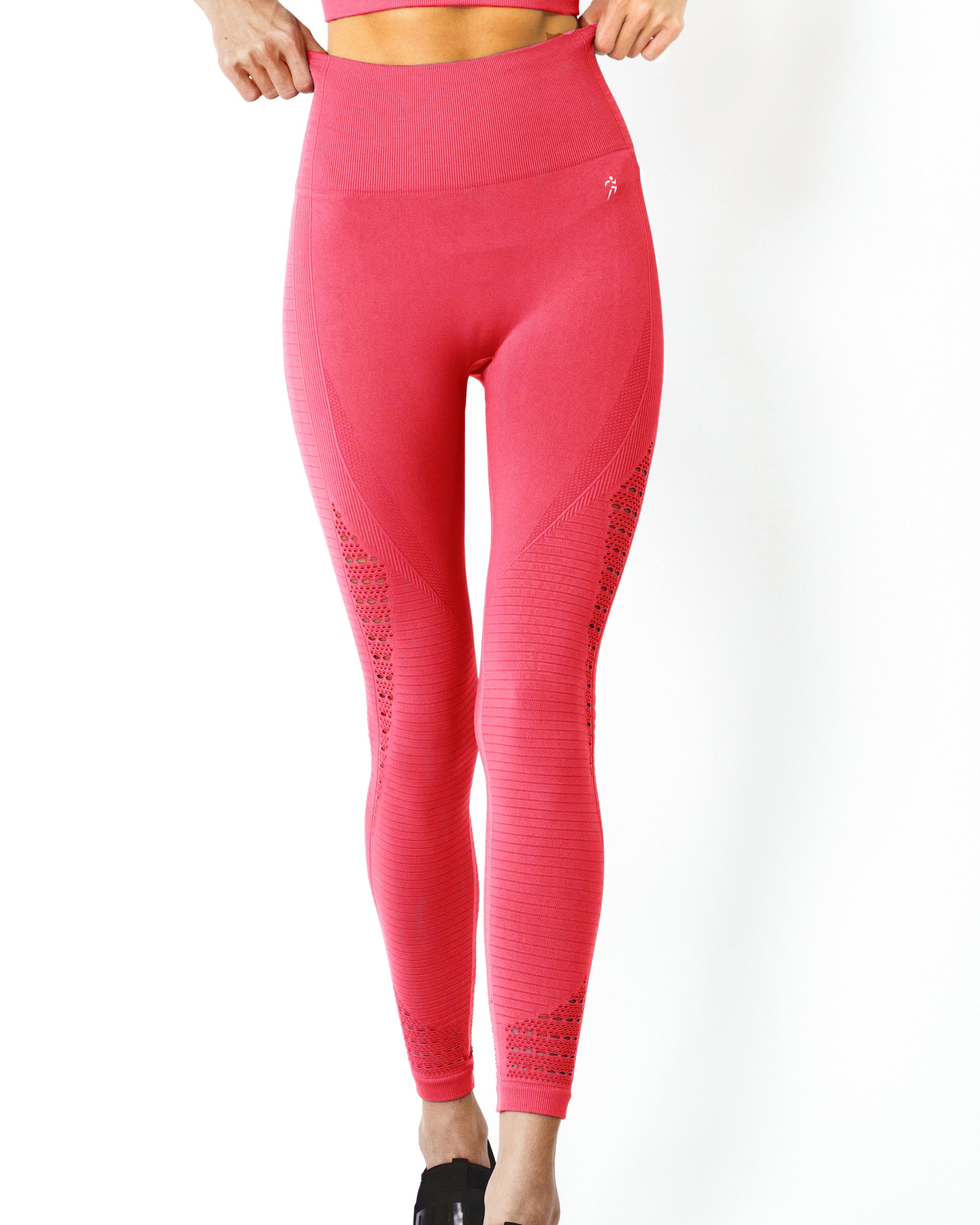 Mesh Seamless Legging with Ribbing Detail - Red