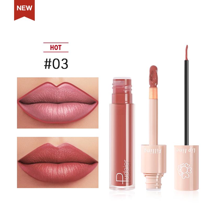 Pudaier Duo Lip Liner & Matte Liquid Lipstick - Color #03 Brownish Red