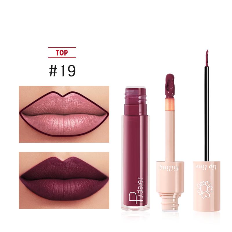 Pudaier Duo Lip Liner & Matte Liquid Lipstick - Color #19 Sangria