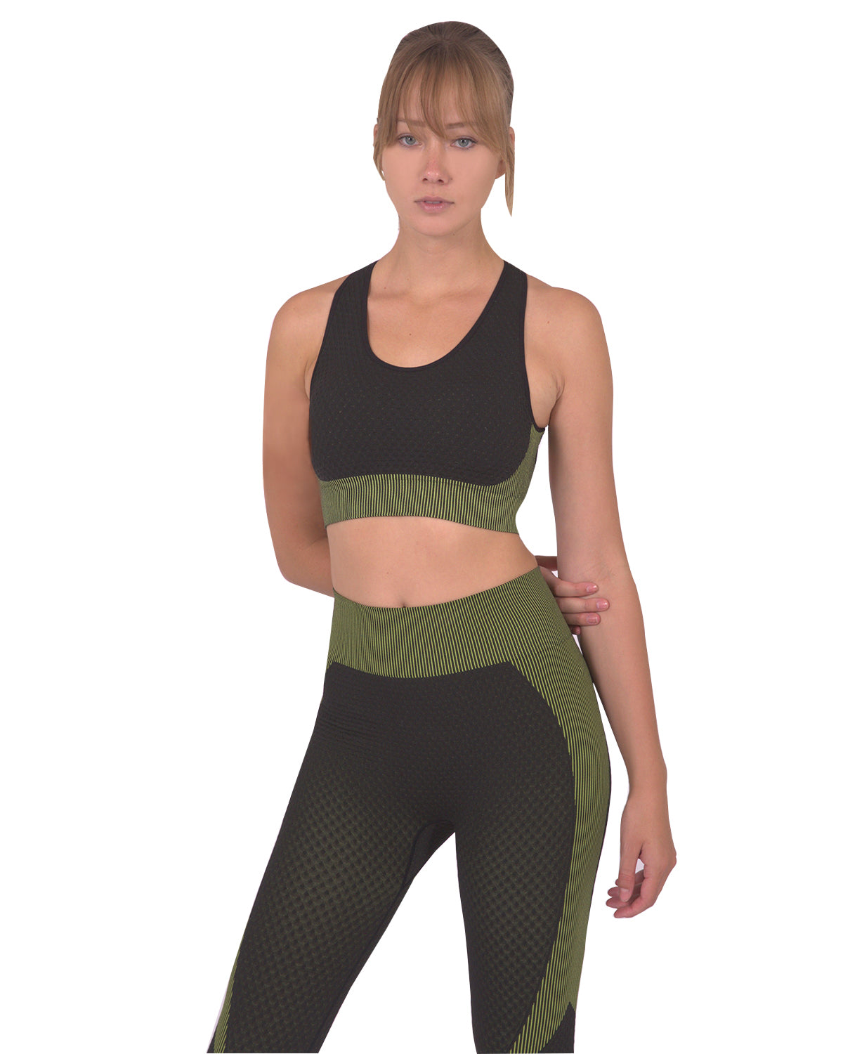 Trois Seamless Sports Bra - Black with Green
