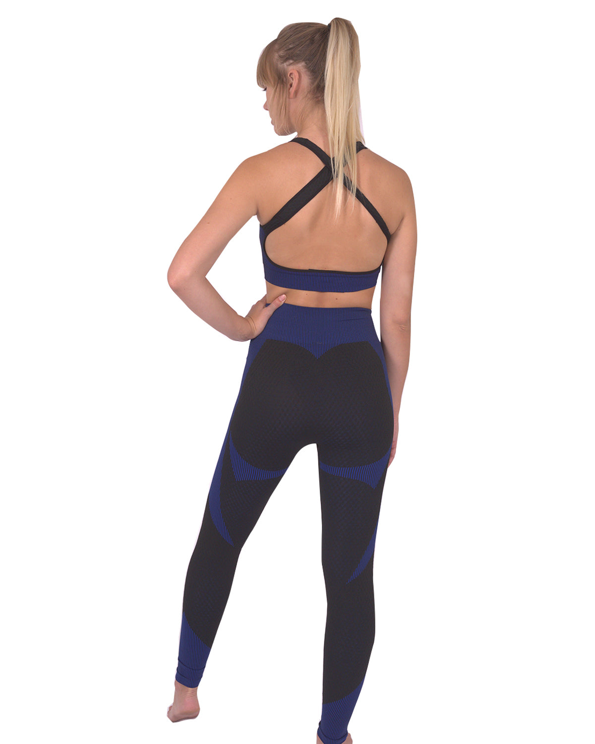 Trois Seamless Leggings & Sports Top 2 Set - Black with Navy