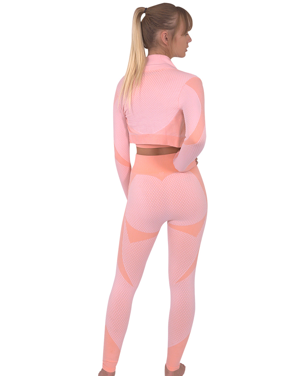 Trois Seamless Jacket, Leggings & Sports Top 3 Set - Pink