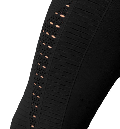 Mesh Seamless Legging with Ribbing Detail - Black - Savoy Active